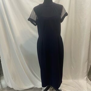 Ivy & Blu Navy Blue Midi Dress. Illusion top. Size 14. Back zipper. Pre-owned.